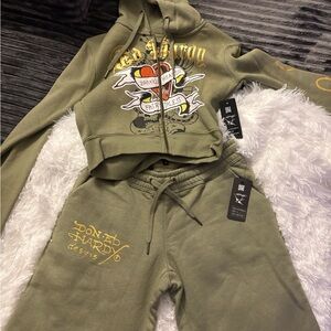 Ed Hardy Hoodie and Joggers Set Size Medium top Size Small bottom